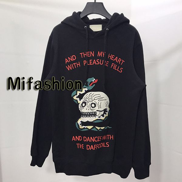 

19FW Luxury Winter Europe Italy Skull Snake Embroidery Hoodies Fashion Men Clothes Hooded Sweatshirt Women Hoody