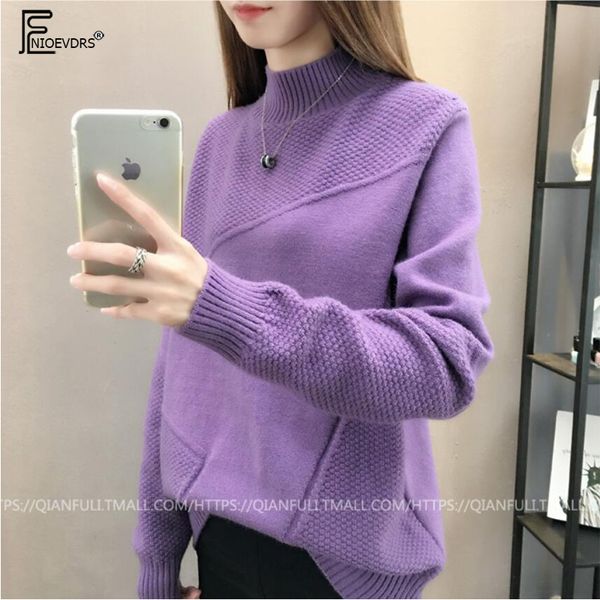 

new arrival winter 2018 korean fashion clothing women casual pullovers knitting turtleneck loose thick purple sweater 11171, White;black