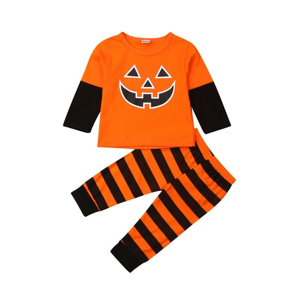 

Newborn Infant Toddler Baby Boy Cotton Halloween Long Sleeve O-Neck Pumpkin Top Striped Pants 2Pcs Clothes Set Costume Clothing