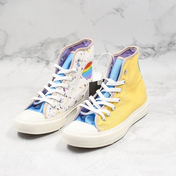 

macarons x convas high canvas shoes yellow pink girls heart white splash ink designer casual shoes women leisure sports sneaker c13, Black