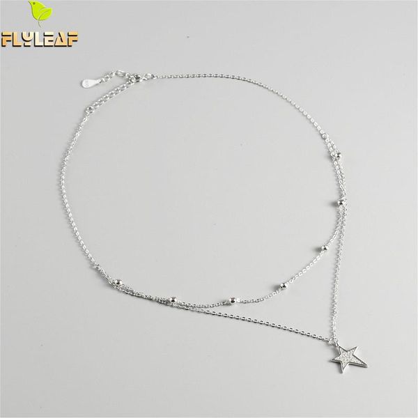 

flyleaf 925 sterling silver double layer necklace women pentagram zircon small ball fashion fine jewelry necklaces & pendants