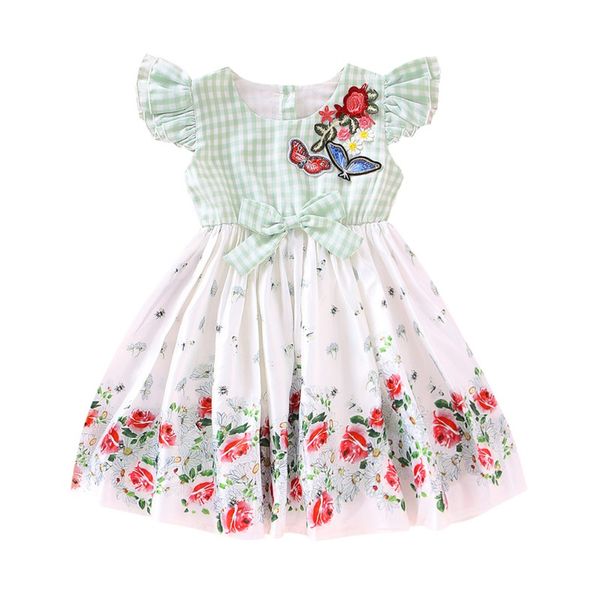 

summer casual baby girls embroidery floral flare sleeve dress kids toddler pageant sundress, Red;yellow