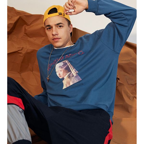 

designer men hip hop hoodies 2019 new tide brand round neck sweater loose letter printed with pearl girl pattern hoodie asian size, Black
