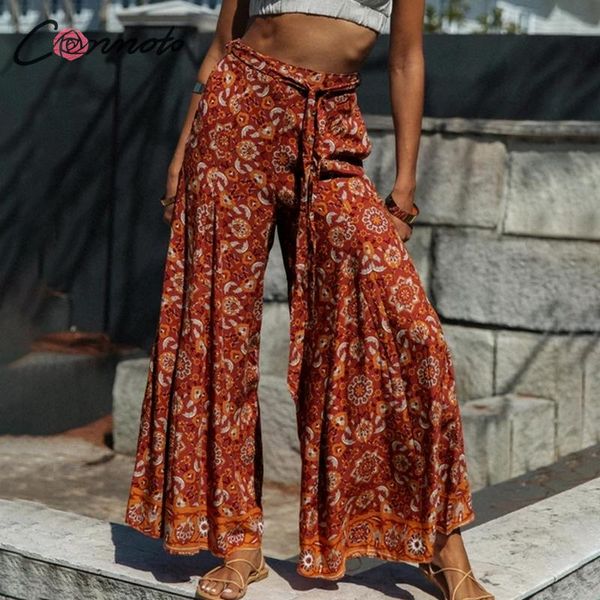

conmoto высокой талией лук пляж летние брюки женщин boho широкий ноги брюки брюки праздник прогулочной лук галстук женские брюки, Black;white