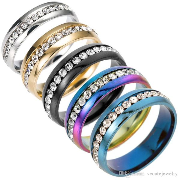 

size 5-13 316l gold silver black stainless steel crystal ring for women men band rings engagement wedding jewelry wholesale price