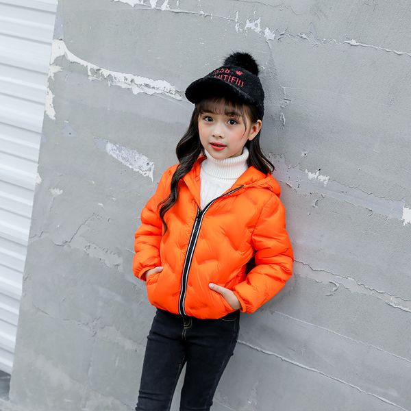 

2019 autumn and winter new children's light down jacket boys and girls seamless hooded jacket, Blue;gray