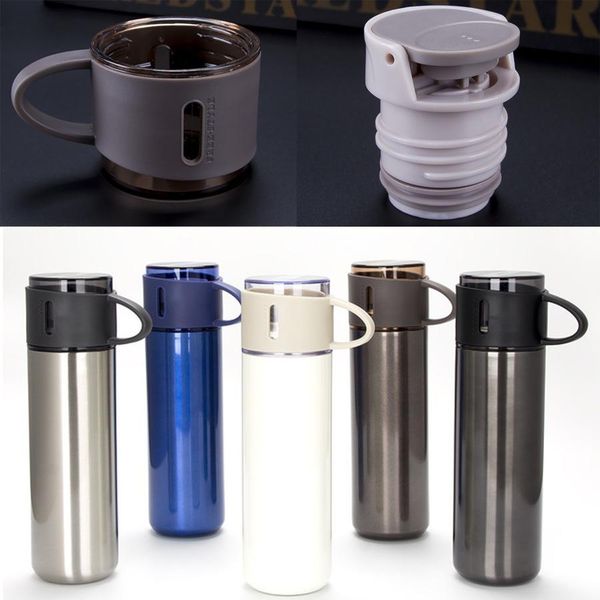 

double layer stainless steel thermos cup with cup cover portable 450ml anti slip bottom thermal insulation water bottle dh0765