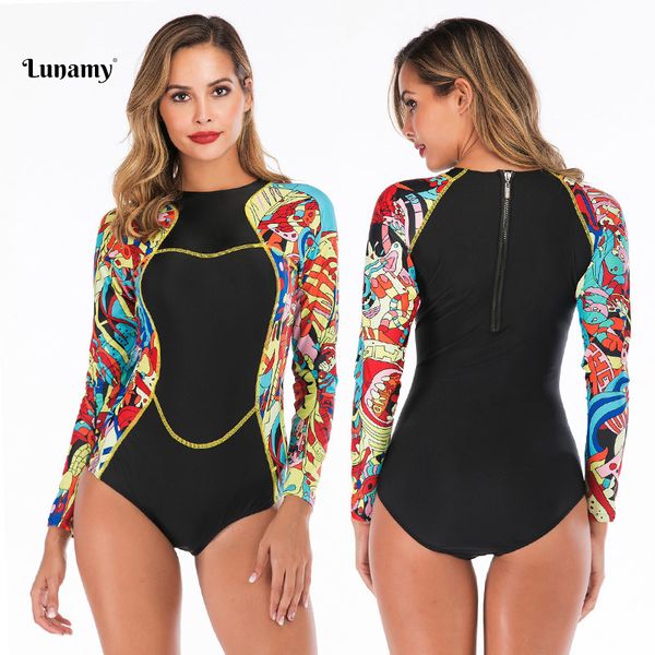 

lunamy bohemia one piece swimsuit fused rash guards maillot de bain femme 2019 back zipper swimwear women's swimming suit, White;black