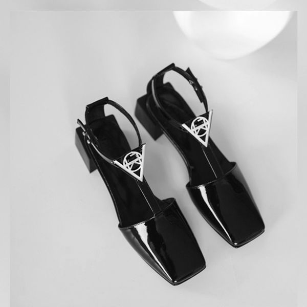 

женщины новый оригинальный дизайнер сексуальные полые сандалии треугольник пряжка площадь леди натуральная кожа повседневная пр обувь, Black