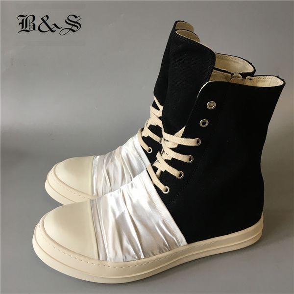 

black& street lace up patchwork with white fold over cloth personalized flats canvas trainer boots high hip hop shoes