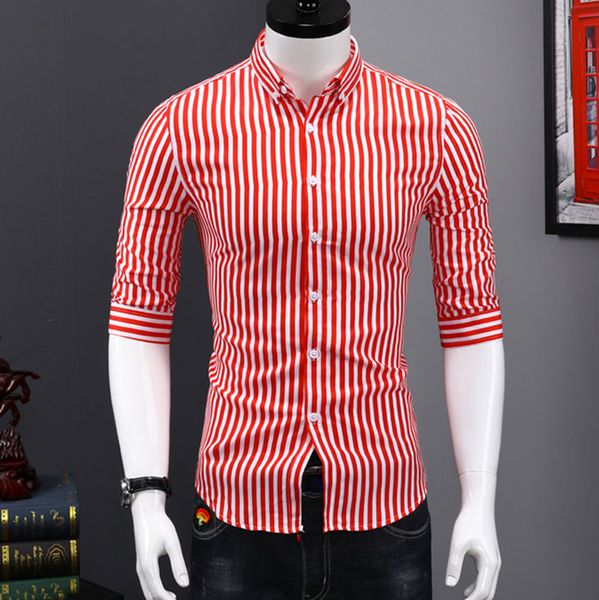 

europe summer men shirt thin half sleeve striped slim fit shirts male casual fashion streetwear camisa masculina brand clothing, White;black