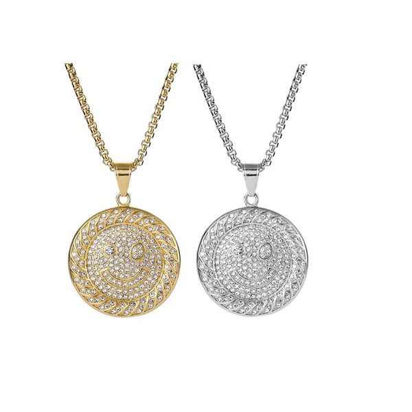 

мода мужчины iced out smiley mens ожерелье хип-хоп ювелирных изделий из нержавеющей стали 18k позолоченный цепи rhinestone серебряное ожерел, Silver