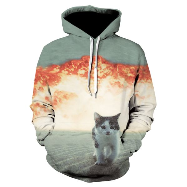 

brand new animal character print hoodie 3d cute kitten hoodie 2019 brand men's and women's hip-hop sports suit street coa, Black