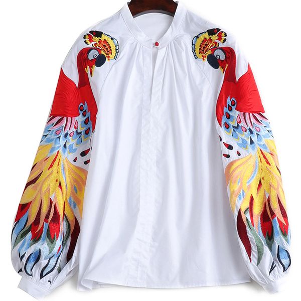 

runwaybox new 2019 fashion designer spring summer retro lantern sleeve embroidery elegant women cotton blouse white shirt