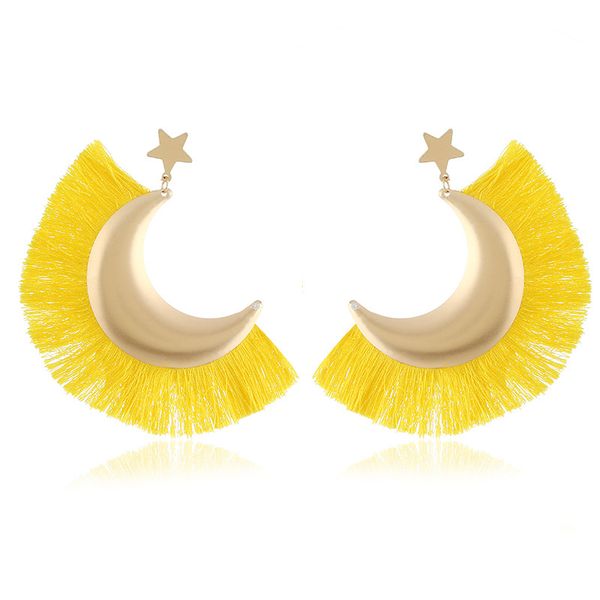 

red blue yellow tassel star moon drop earrings for women summer bohemian style big statement earring exaggerated fringed earing, Silver