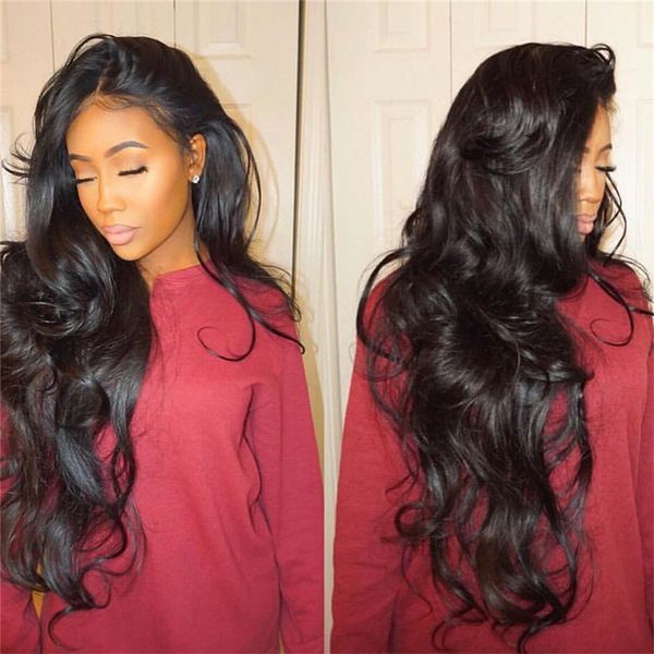 

370 lace frontal wig lace front human hair wigs with pre-plucked hairline full human hair wig wigs brazilian remy, Black;brown