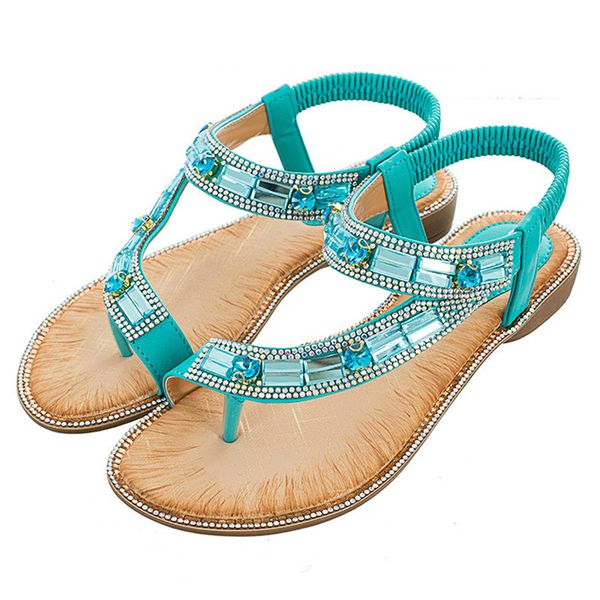 

ladies summer shoes bohemian style blue red fashion sandals women lattice stripe flat-soled beach shoes zapatos de mujer, Black