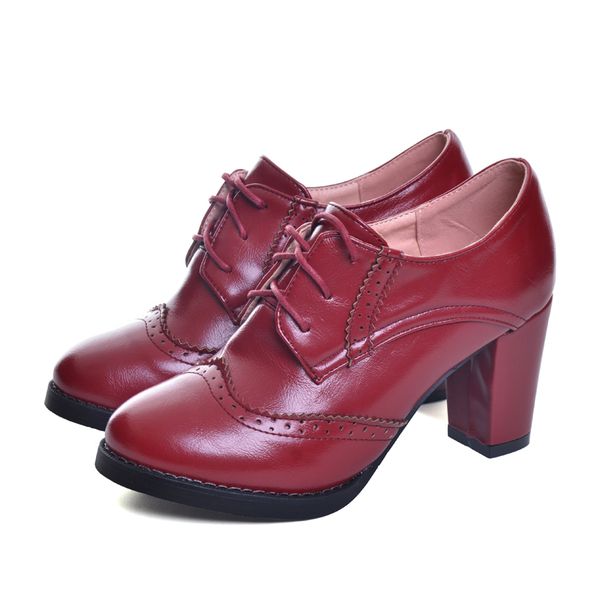 

sailing lu 2019 new spring patent leather women oxfords british square high heel casual lace-up ladies brogue shoe woman xwd5892, Black