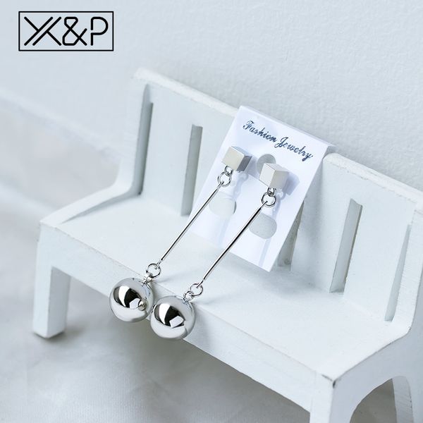 

x&p new trendy korean earrings for women geometric square round metal dangle drop earings 2019 brincos female fashion jewelry, Silver