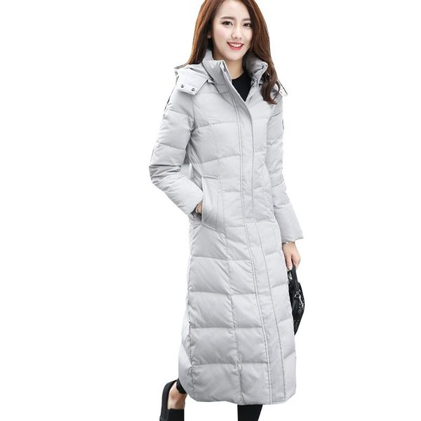 

2018 casual hooded long down jacket fashion winter jacket women plus size parka female slim thin thicken feather overcoat ls267, Black