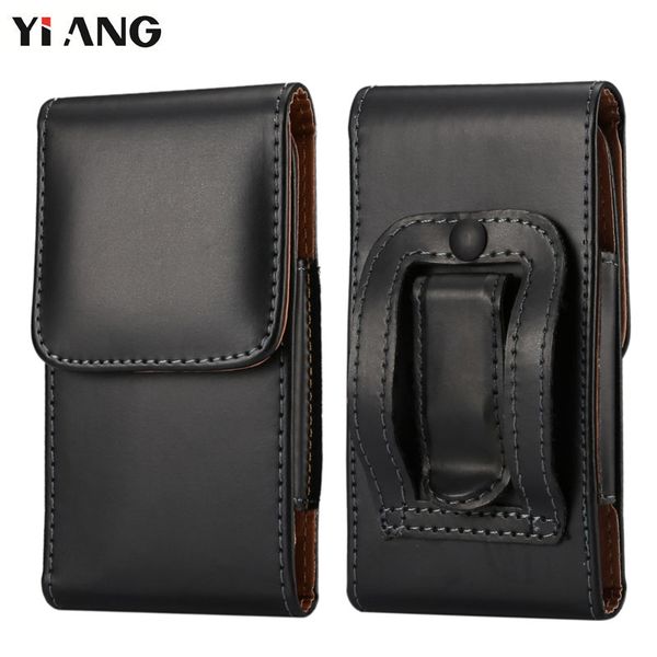 

yiang fashion men pu leather waist packs phone pouch bags hook loop belt clip case waist bag black mobile phone bags 6 size