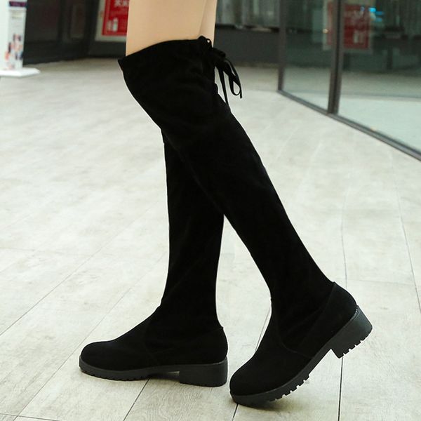 

2020 female fashion round toe shoes party shoes ladies butterfly-knot plush new boots women over-the-kenn boot chaussure u11-66, Black