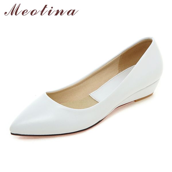 

meotina spring women 2019 comfort casual pumps low heels black ladies wedges shoes white green plus size 9  41 43 y200323
