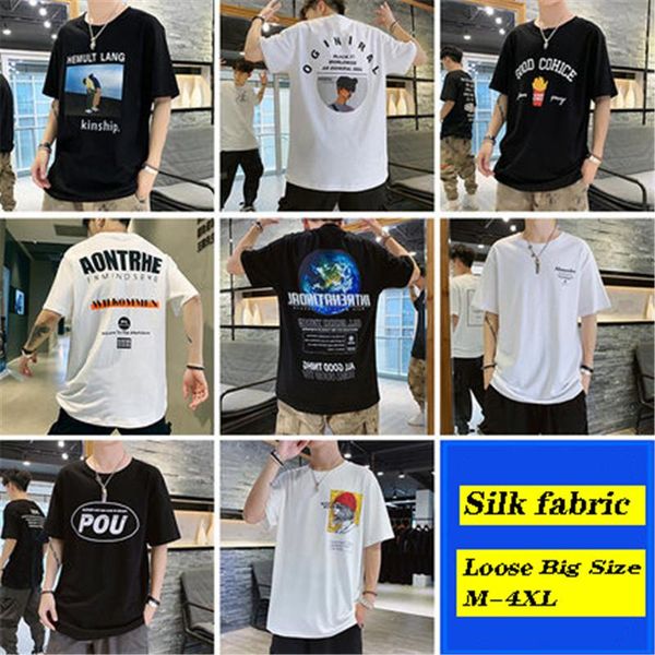 

the new styles men t shirts silk fabric smooth short sleeved letter printed pattern loose tees big size m-4xl, White;black