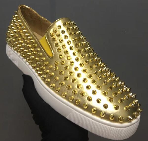 

2017 new wholesale gold genuine leather low gold spikes rivet shoes red bottom casual styles men and women designer sneaker, Black