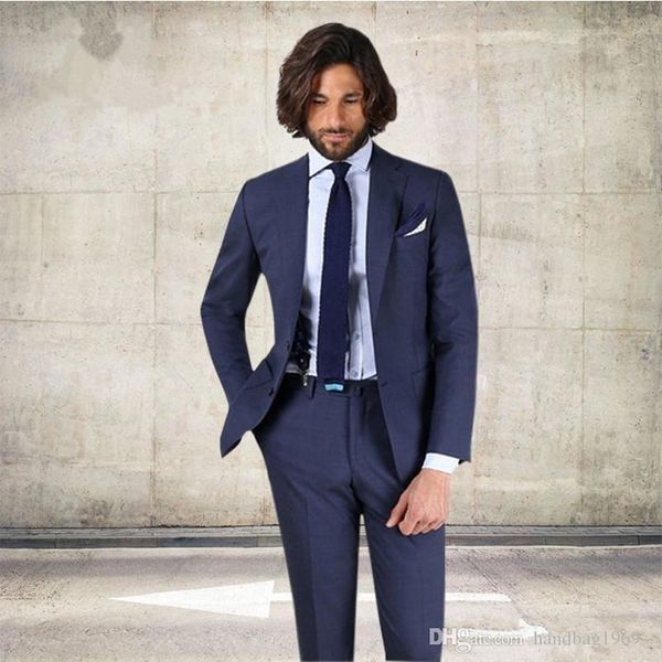 Ternos de casamento New Arrivals dois botão azul da marinha Noivo Smoking Notch lapela Groomsmen melhor homem Blazer Mens (jaqueta + calça + gravata) D: 352