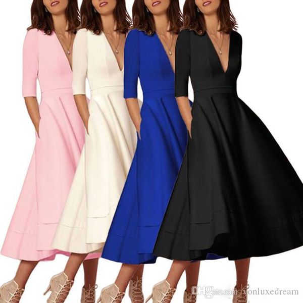 

deep v neck dresses for women white half sleeves casual party cocktail club wed guess vintage dress tea length black