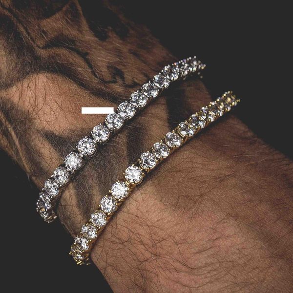 

5mm 4mm 3mm iced out diamond tennis bracelet zirconia triple lock hiphop jewelry 1 row cubic hip hop luxury mens bracelets, Golden;silver