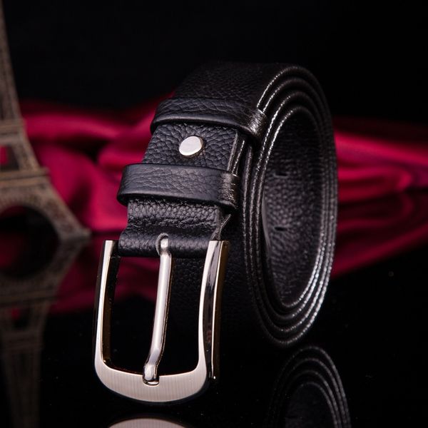 

men's belt genuine leather litchi casual head layer pure cowhide pin pin buckle belt, Black;brown