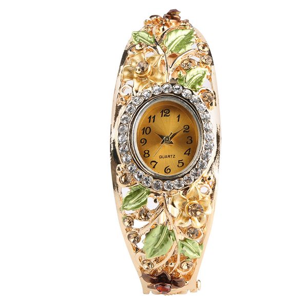 

crystal colored alloy flower analog quartz women's bracelet watches elegant small dial lady wrist watch 2019 new famale gifts, Slivery;brown