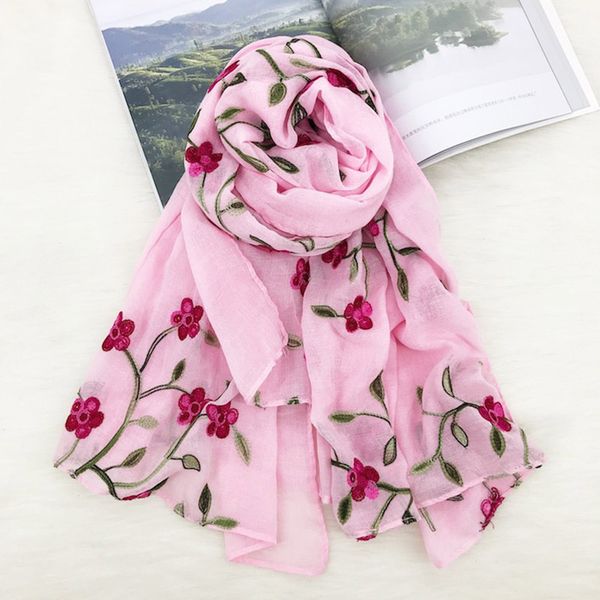 

2018 spring summer women scarf soft cotton embroidery flower shawl enthic floral pattern linen silk scarf echarpe femme