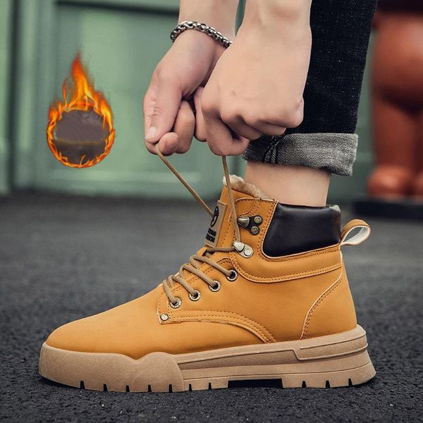 

men's fashion lace-up tooling shoes booties casual add cotton leather short boots motorcycle winter boots botas de hombre, Black