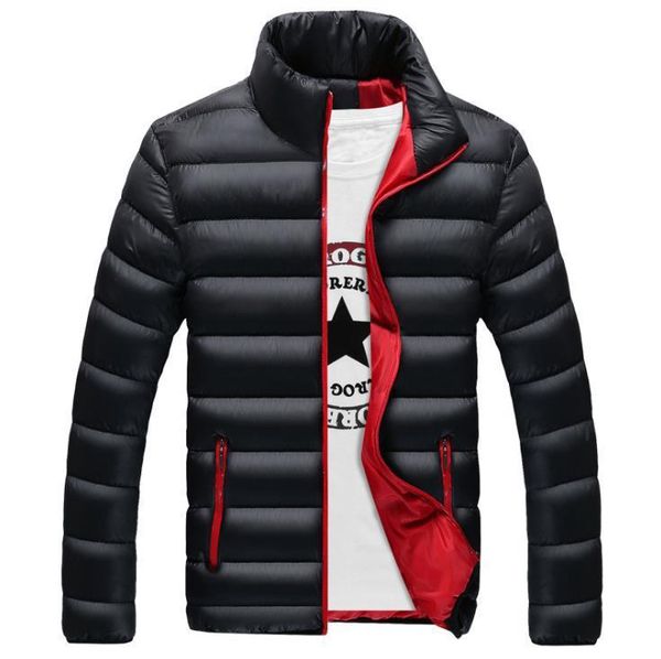 

mens designer winter warm stand collar cotton-padded jacket solid color zipper thick coat, Black;brown
