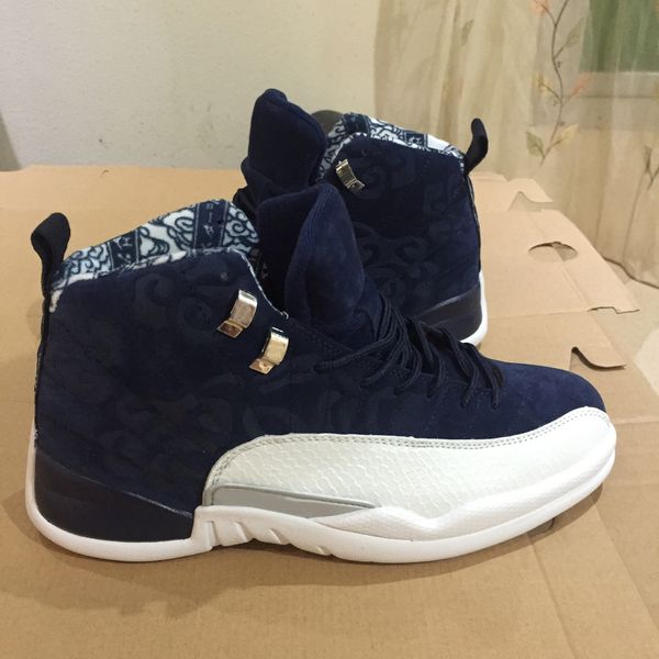

box) new 12 (with international flight 12s basketball shoes blue white men sports shoes 130690-445 size 40-47