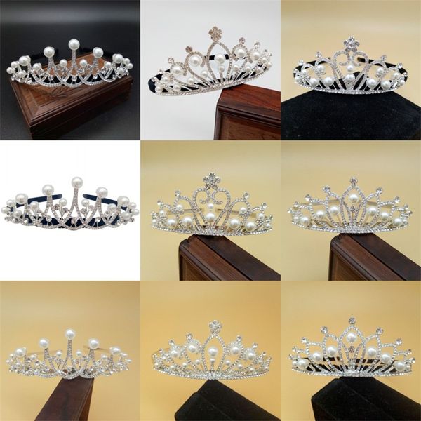 

children wedding pearl hair hoop rhinestone crown headband princess lovely birthday hairs band with different style 6 8st j1
