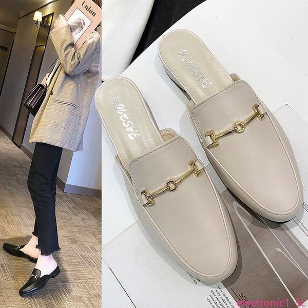 

the new square heel slippers women's outdoor half slippers round head mueller shoes baotou women's shoes wholesale, Black;green