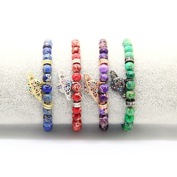 New Solar System Nine Planets Bracelet Multicolor Cz Earth Universe Bracelets Bangle With 6mm Natural Sea Sediment Stone Beads Jewelry Create Your Own