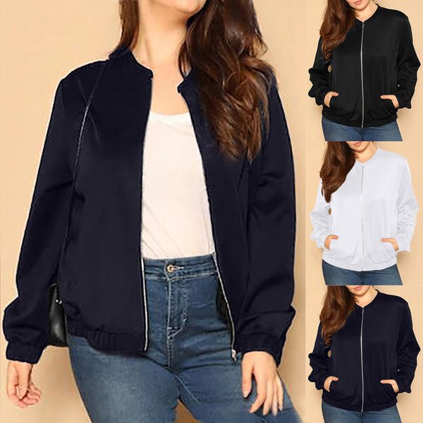 

women's plus size solid casual loose solid color pocket zipper cardigan coat, Black;brown