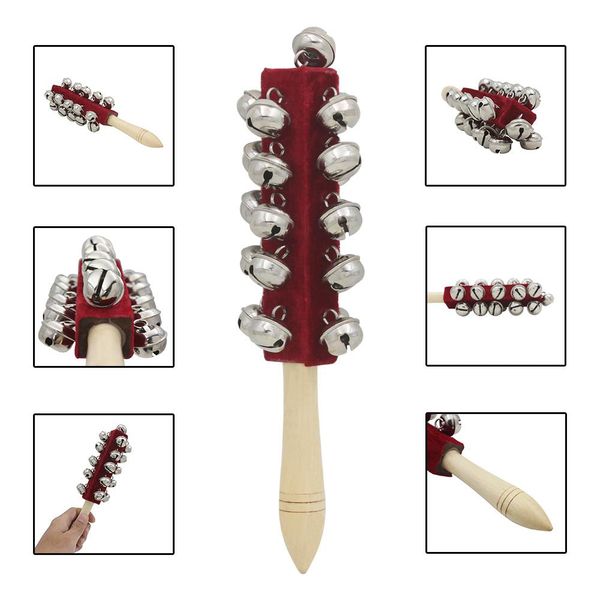 

ручка bell гуиро палка шейкер natural wood 21 bells rattle hand bell ударные шейкер музыкальный инструмент для детей детские игрушки