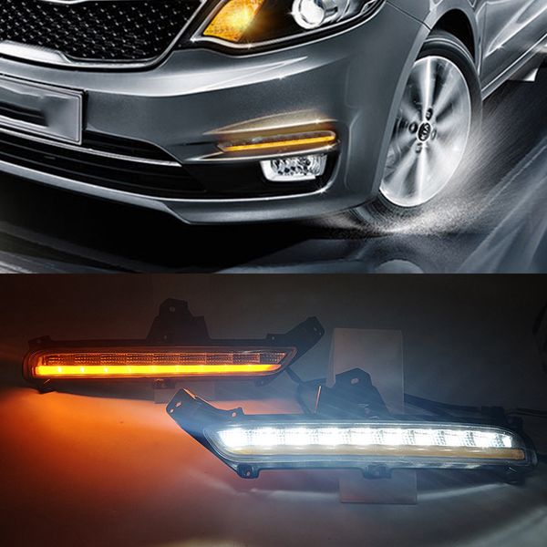 LED 1 пара автомобиль вводя в моду DRL дневные ходовые огни Дневной свет противотуманных фар водонепроницаемый с поворотниками Для KIA RIO K2 2015 2016