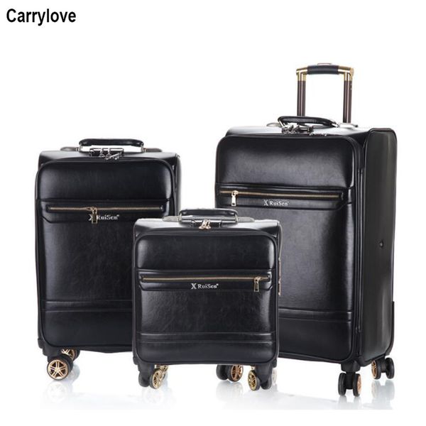

carrylove 18"20"24" inch retro leather luggage set trolley koffer sets travel suitcase for trip