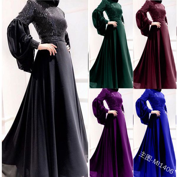 

elegant muslim sequins abaya chiffon maxi dress long robe gowns jubah kimono uae ramadan eid arab turkey islamic moroccan kaftan, Red