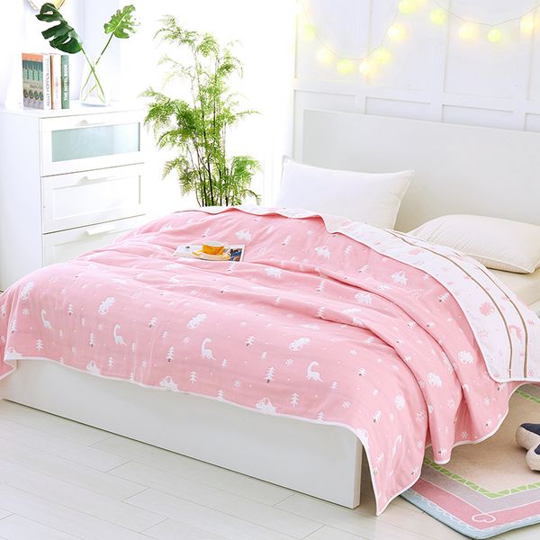 

children adults 6 layer cotton gauze muslin travel blanket airplane home soft summer nap throw blanket for sofa or bed