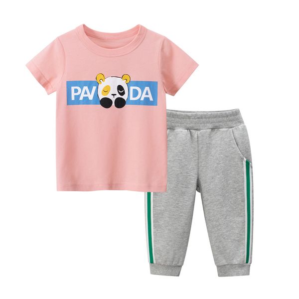 

summer girls clothing sets cartoon pattern cute kids short sleeve t-shirt + pants 2pcs suit children toddler casual clothes set, White