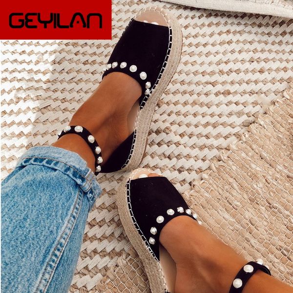 

pearl platform wedges sandals for women weave female causal high heels open toe comfort fish mouth zapatos de mujer, Black