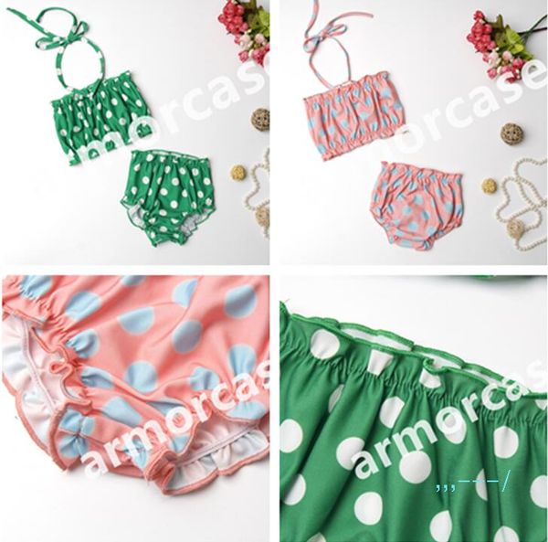 

kids dots print swimsuit baby girls summer beach bikinis sets children tube crop + briefs shorts swimwear toddler bathing suit cz414, Blue